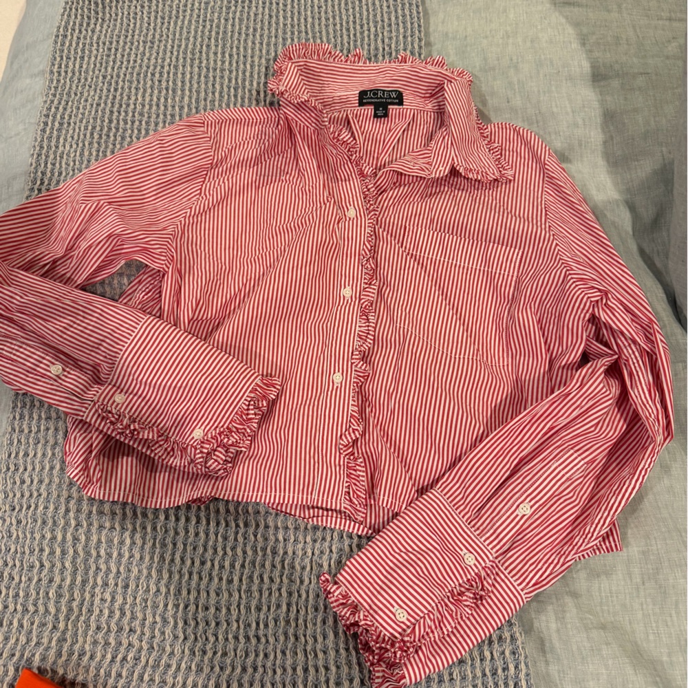 J. Crew Red and White Striped Blouse
